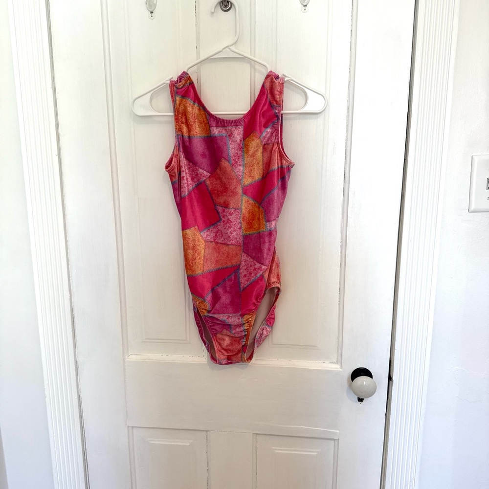 GK Pink and Orange Abstract Leotard